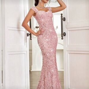 Elegant Pink Sequin Evening Gown